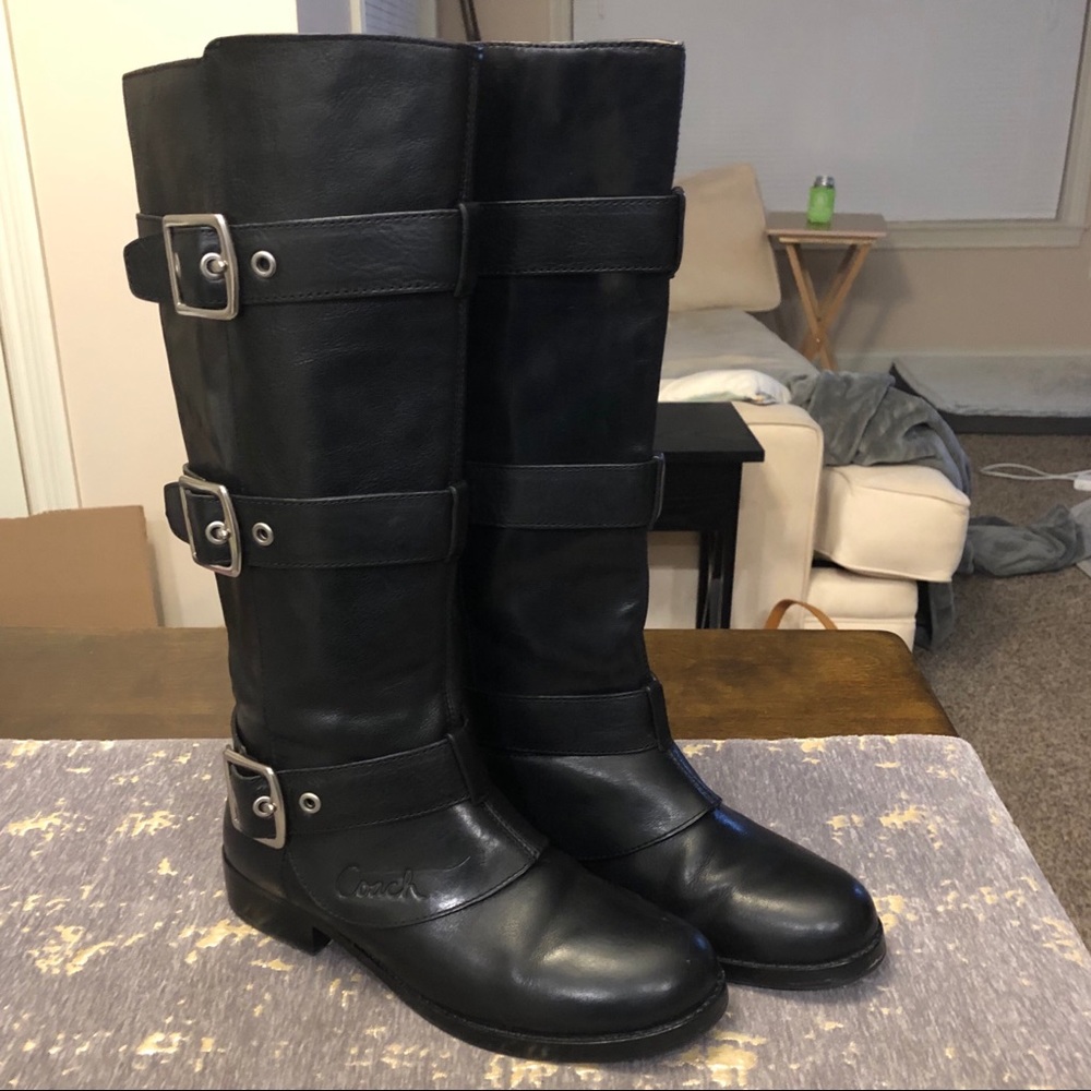 Coach Jordan Black Leather Riding Boots - Picture 2 of 8